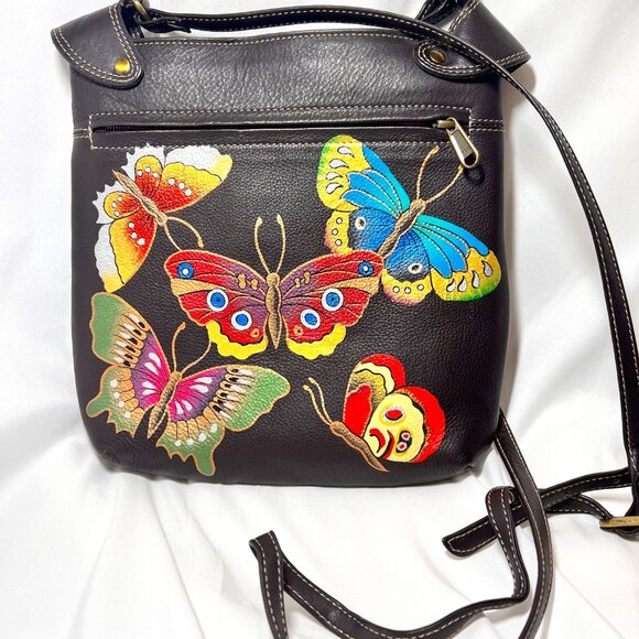 Anuschka Hand Painted Leather 3 Compartments Butterfly...